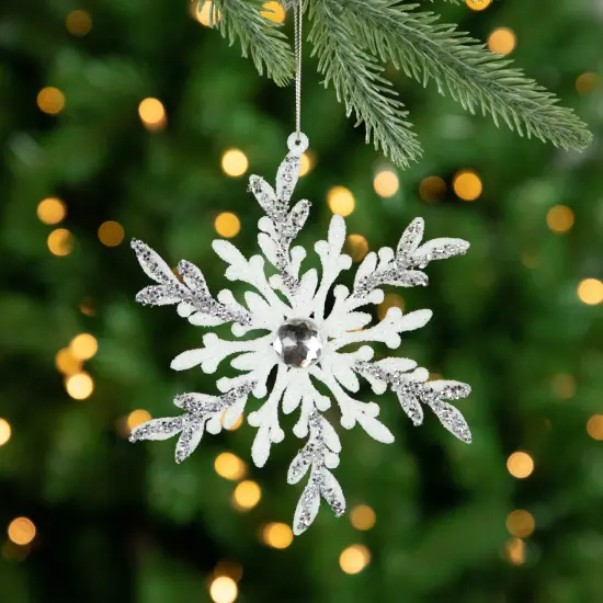 Northlight Glitter Snowflakes Christmas Ornaments - 6" - White and Silver - 4ct {3}