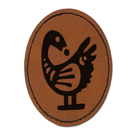Sankofa African Adinkra Bird Symbol Reflection Round Iron-On Engraved Faux Leather Patch Applique - 2.5" Brown {1}