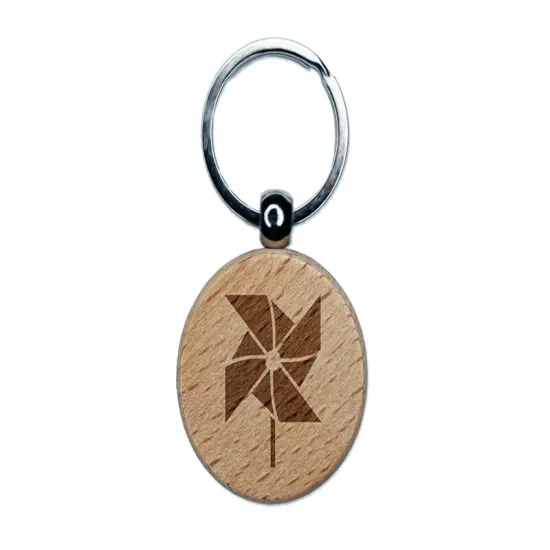 Pinwheel Toy Chinese New Year Engraved Wood Round Keychain Tag Charm {1}