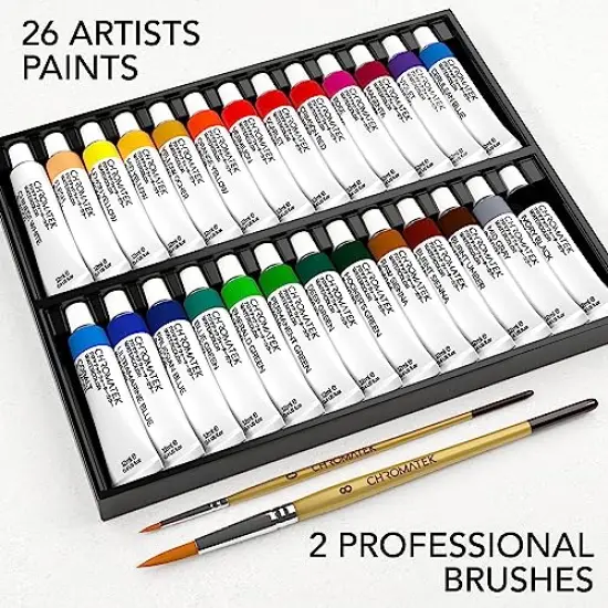 26 x 12ml Watercolor Paint Tube Set | 2 x Professional Brushes | Richly Pigmented Vibrant Colors | Adults, Children, Beginners and Artists Paint Set {3}