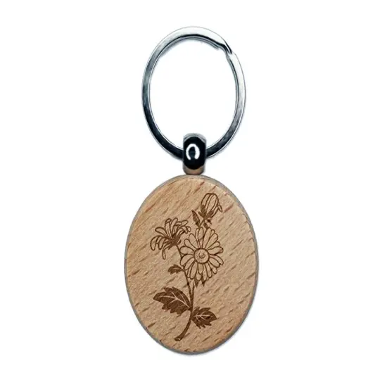 Bundle of Wildflowers Engraved Wood Round Keychain Tag Charm {1}