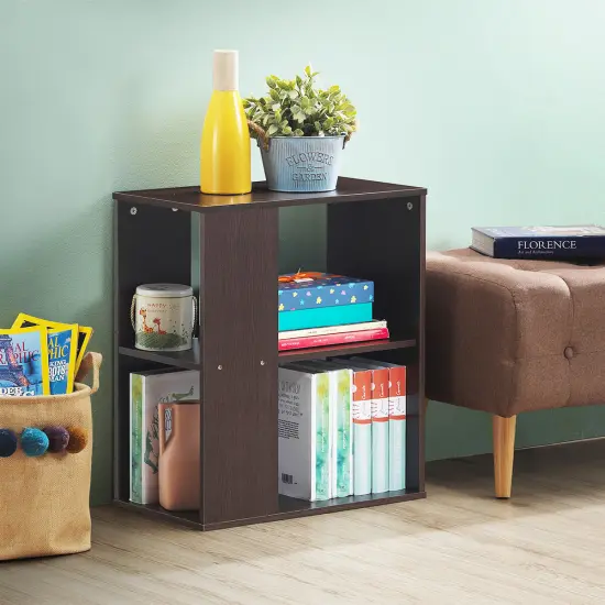 2-Tier Side End Table with Storage Shelves Brown {2}