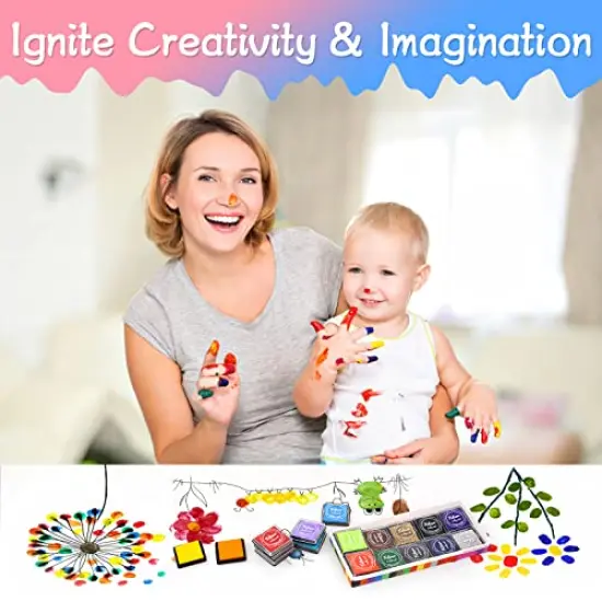 20 Colors Washable Ink Pads for Kids Rubber Stamps, Finger Print Crafts Stamp Pad for Kids, Paper, Scrapbooking, Fabric,Wood (Pack of 20) {3}