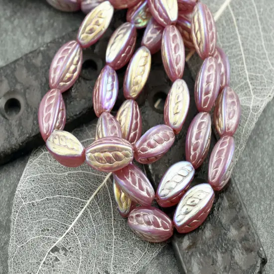 *10* 15x9mm Platinum Washed Dusty Rose AB Twisted Oval Beads {3}