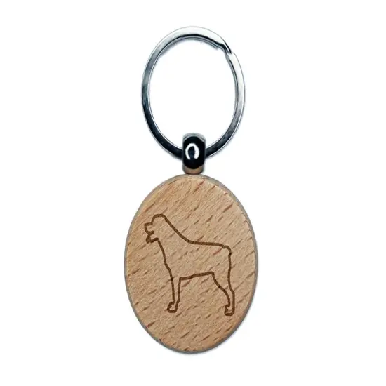 Rottweiler Dog Outline Engraved Wood Round Keychain Tag Charm {1}