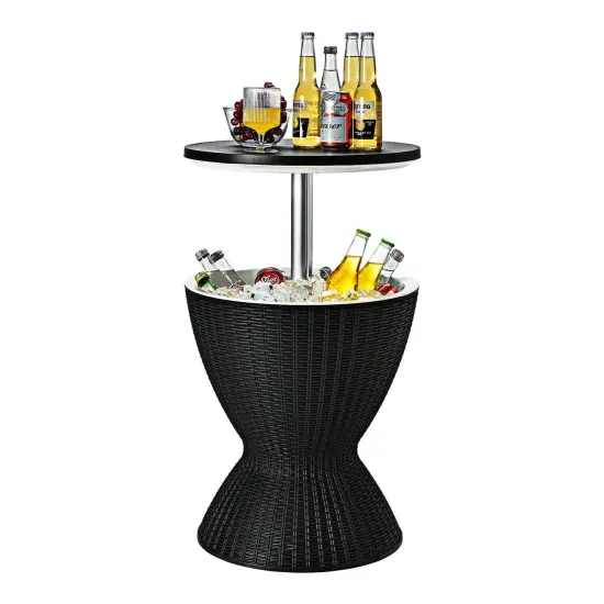 3 in 1 8 Gallon Patio Rattan Cooler Bar Table with Adjust Ice Bucket Black {3}