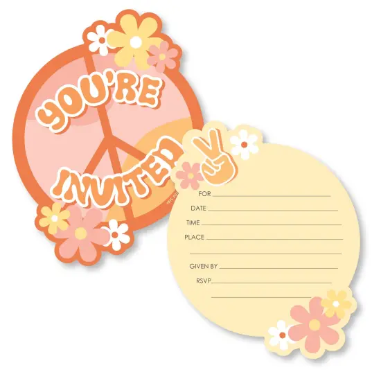 Big Dot of Happiness Stay Groovy - Shaped Fill-In Invitations - Boho Hippie Party Invitation Cards with Envelopes - Set of 12 {1}