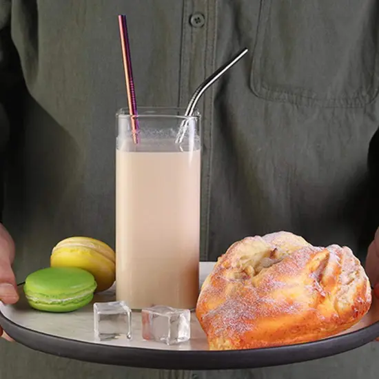 Kitcheniva 8PCS 10.5" Stainless Steel Ultra Long Metal Cocktail Straw And 2 Cleaner Brush Purple {5}