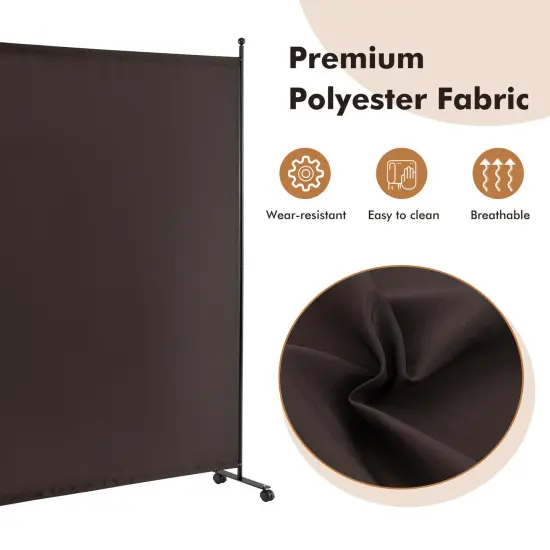 6 Feet Single Panel Rolling Room Divider with Smooth Wheels Brown {6}