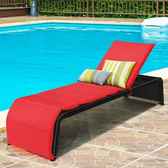 Patio Rattan Lounge Adjustable Back Chair Chaise Recliner with Cushioned Red {2}