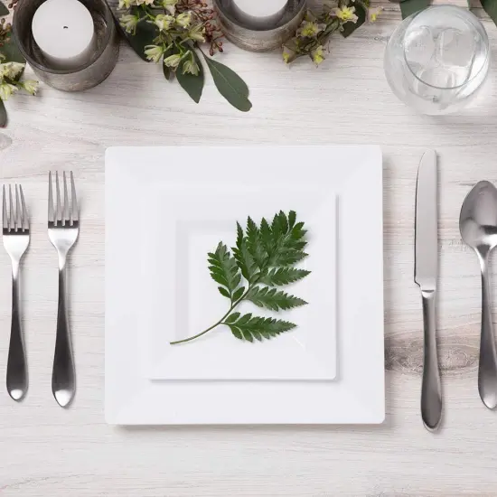 60 Pieces White Square Disposable Plates - Heavy Duty Plastic Party Plates for Christmas, Thanksgiving (30 Dinner & 30 Salad) {5}
