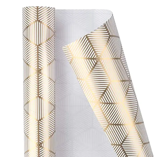 Wrapping Paper Roll for Birthday - Mini Roll - 17 inch X 120 inch Per roll - White & Gold Foil Design (42.3 sq.ft.ttl) {4}