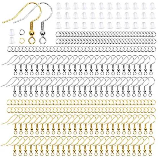 600 Pieces Hypoallergenic Earring Hooks, Earring Making Kit with Jump Rings and Clear Rubber Earring Backs for DIY Jewelry Making (Silver and Gold) {1}