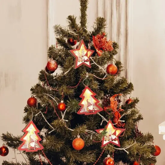 4 Luminous Wooden Christmas Tree Ornaments {2}