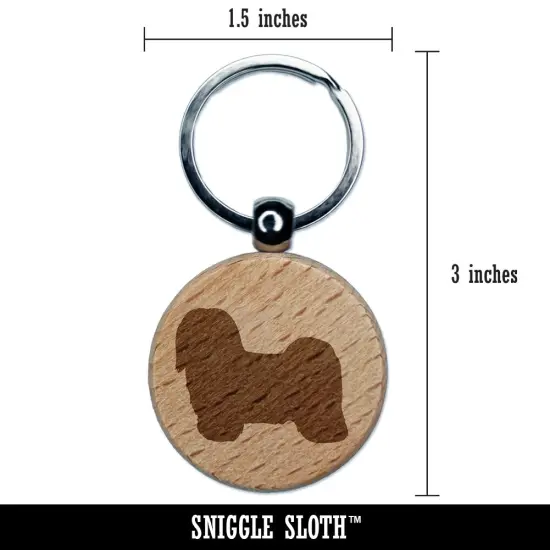 Havanese Dog Solid Engraved Wood Round Keychain Tag Charm {2}