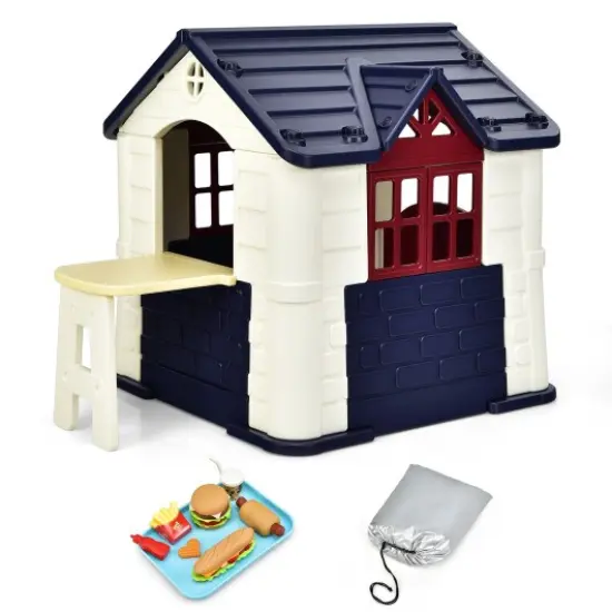 Indoor and Outdoor Games Cottage with Working Doors and Windows Blue {3}
