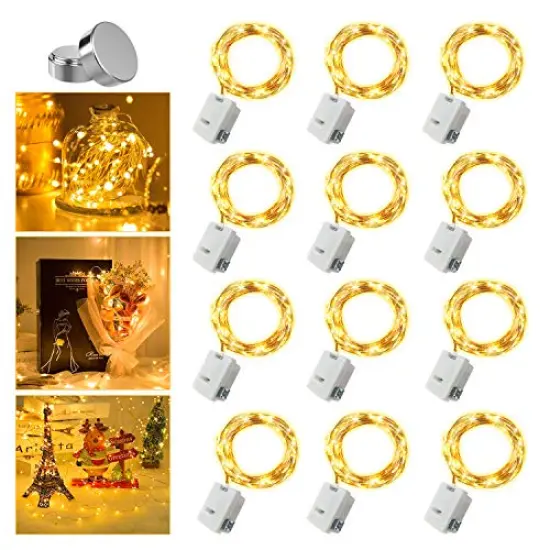 12 Pack Fairy Lights Battery Operated, 3 Speed Modes, Extra 12 Batteries for Replacement, 7Ft 20 LED Mini String Lights, Waterproof Copper Wire, Twinkle Firefly Lights for Christmas Decorations {1}