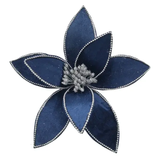 8" Blue Velvet Poinsettia Pick {1}