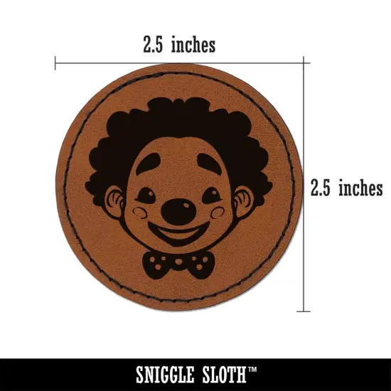 Cute Chibi Circus Party Clown Child Kid Round Iron-On Engraved Faux Leather Patch Applique - 2.5" Brown {3}