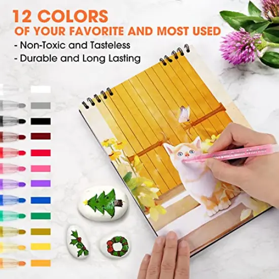 Acrylic Paint Pens Markers -12 Color Waterproof Paint Pens for Rock Painting,Graffiti, Stone, Ceramic, Glass, Wood, Fabric, Canvas, Porcelain, Metal,Water Based Quick Dry Non-Toxic and No Odor {3}