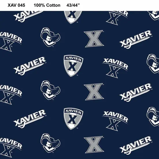 Sykel Enterprises-Xavier University Cotton Fabric-Xavier Musketeers All Over Ground Cotton Quilting Fabric {1}