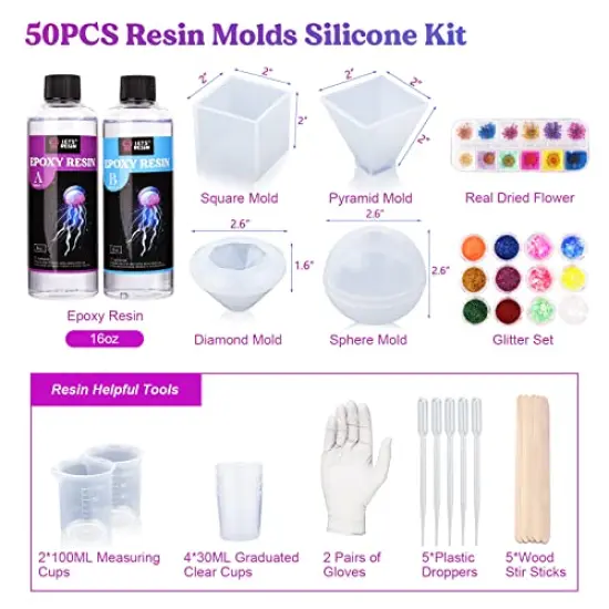 LET'S RESIN Resin Kits and Molds Complete Set, 16OZ Resin Molds Silicone Kit Bundle with Sphere, Pyramid Molds, Resin Epoxy Starter Kit for Beginner Resin Casting {6}