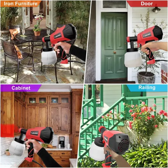 700W High Power, 5 Copper Nozzles & 3 Patterns, Easy to Clean, HVLP Spray Gun for Furniture, Cabinets, Fence, Garden Chairs, Walls, DIY Works etc. TPX01 Red {4}
