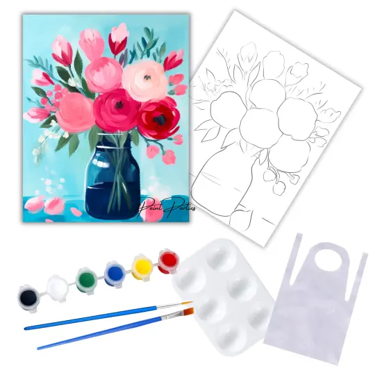 "Pink Bundle In Clear Vase" DIY Canvas Art Kit, Adult Beginner, Acrylic Paint Size 11x14 inch {1}