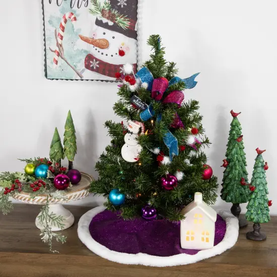 Northlight 20" Magenta Glittered Mini Christmas Tree Skirt with White Fur Trim Purple {4}