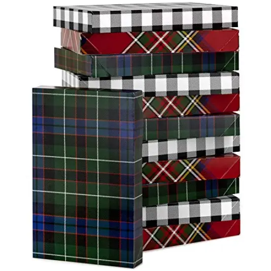 Hallmark Plaid Shirt Box Bundle (12 Boxes, 3 Designs) Blue, Green, Red, Black Buffalo Check for Christmas, Hanukkah, Birthdays, Father's Day {1}