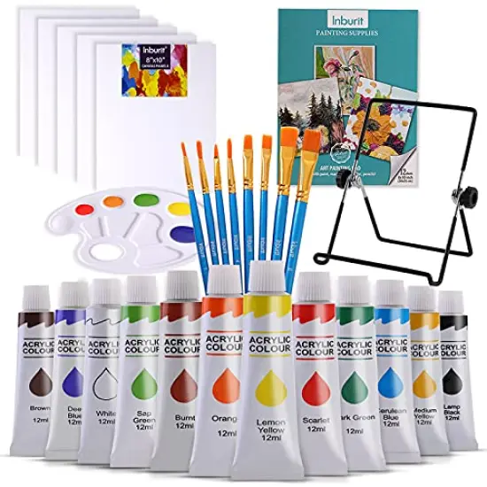 Art Paint Set for Kids, Painting Supplies Kit with 5 Canvas Panels, 8 Brushes, 12 Acrylic Paints, Multi-Function Table Easel, Etc, Premium Acrylic Paint Set for Students, Kids and Beginner. {1}