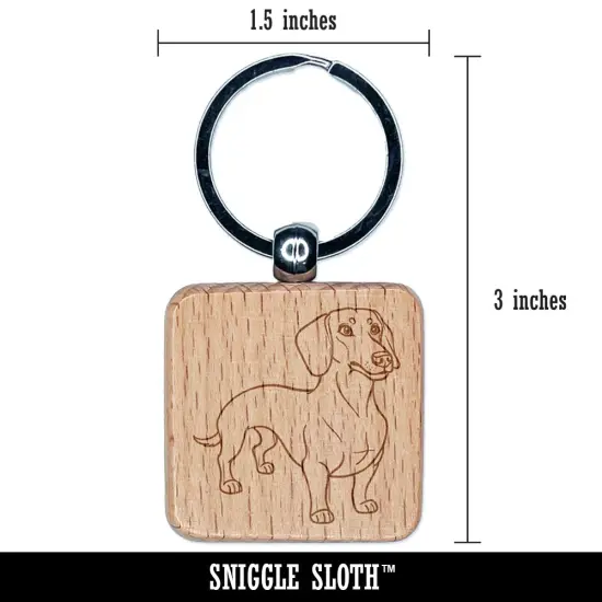 Devoted Dachshund Wiener Pet Dog Engraved Wood Square Keychain Tag Charm {2}