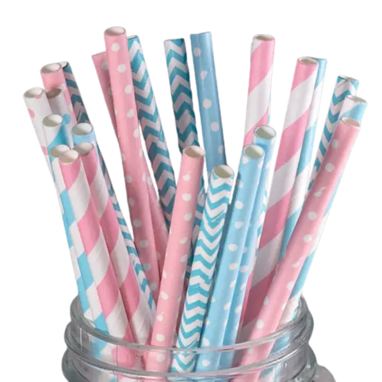 Kitcheniva Biodegradable Paper Straws Pattern Color 100 to 200 Pcs Pink & blue {1}