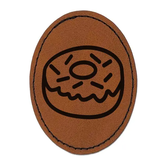 Donut with Sprinkles Round Iron-On Engraved Faux Leather Patch Applique - 2.5" Brown {1}
