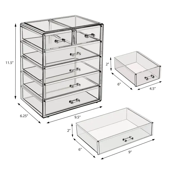 Sorbus Acrylic Makeup & Jewelry Organizer Storage Case- (4 Large, 2 Small Drawers) Black {6}