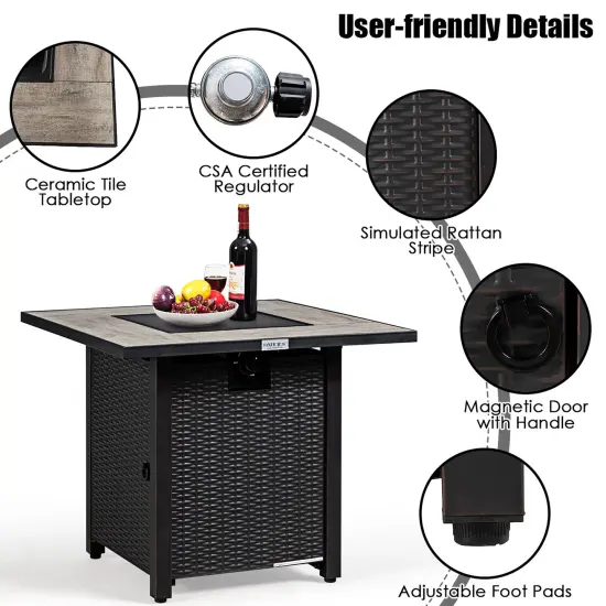 Costway 30'' Square Propane Gas Fire Pit Table Ceramic Tabletop 50,000 BTU with Cover {3}