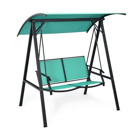 Outdoor Porch Steel Hanging 2-Seat Swing Loveseat with Canopy Green {3}