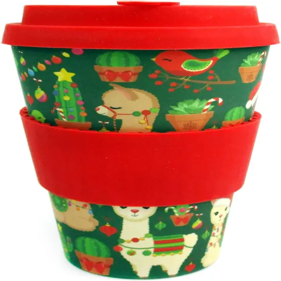 TINYMILLS Eco-Friendly Reusable Plant Fiber 14 oz Travel Mug with Christmas Llama Alpaca Design {1}
