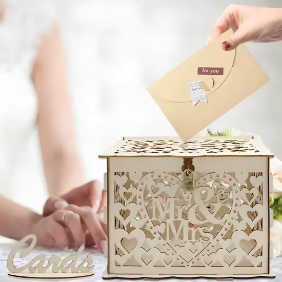 Rustic Wedding Card Box with Mr & Mrs Sign Wooden Card Box with Lock Wedding Box for Cards and Money Gift Box for Reception {5}