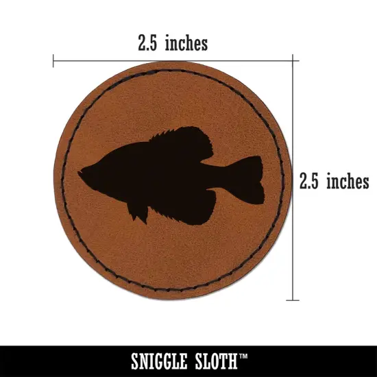 Crappie Fish Silhouette Round Iron-On Engraved Faux Leather Patch Applique - 2.5" Brown {2}