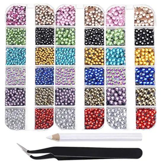 10000 Pieces Flatback Glass Hotfix Iron On Rhinestones Crystal for DIY Making with 1 Tweezer & 1 Picking Pen for Shoes, Clothes, Face Art, Bags, Manicure (12-Colors, 3 Sizes) {1}