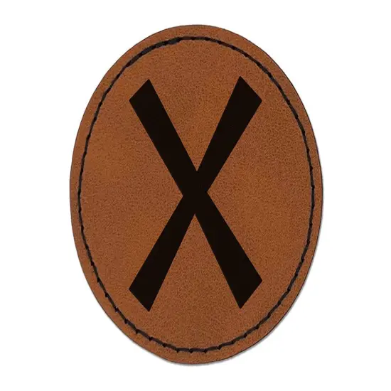 Norse Viking Dwarven Rune Letter G Round Iron-On Engraved Faux Leather Patch Applique - 2.5" Brown {1}