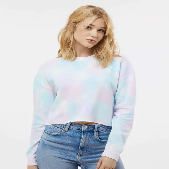 Independent Trading Co&reg; Women's Lightweight Crop Crewneck Sweatshirt Tie dye cotton candy {1}