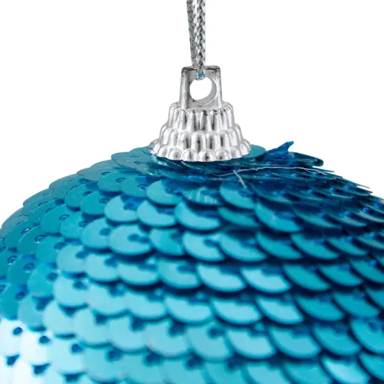 Northlight 3" Turquoise Blue Sequin Shatterproof Ball Christmas Ornament {4}