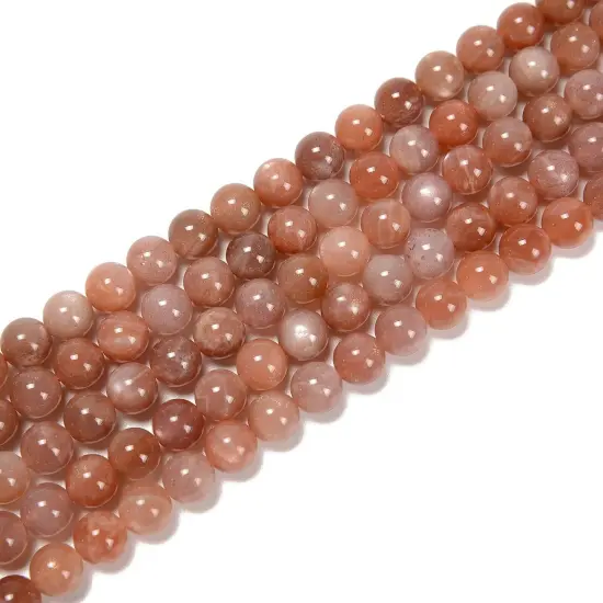 High Grade Peach Moonstone Smooth Round Beads. {1}