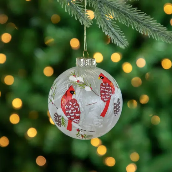 Northlight Cardinal Birds Christmas Glass Ball Ornaments - 4" - White and Red - Set of 2 {3}