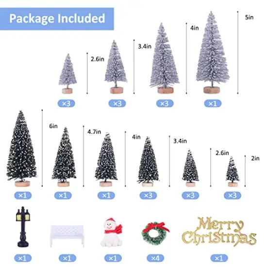 UNIPRIMEBBQ Mini Miniature Christmas Pine Tree Bottle Brush Trees Wooden Bases Tree for Your Village Desktop Xmas Holiday Party (Silver/Green 30pcs) {6}