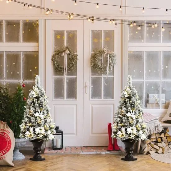 4 Feet Pre-lit Snowy Christmas Entrance Tree with White Berries and Flowers {2}