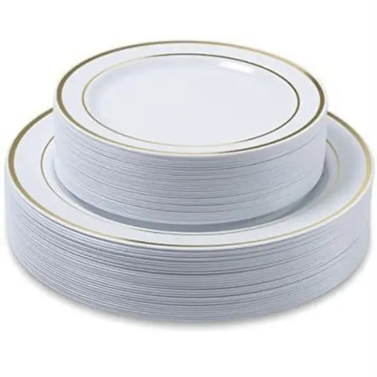 Kitcheniva Disposable Gold Trim Plastic Party Plates 9'' & 6'' {1}