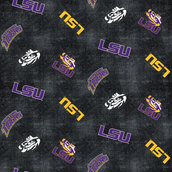 Sykel Enterprises-Louisiana State University Flannel Fabric-LSU Tigers Distressed Logo Cotton Flannel Fabric {1}